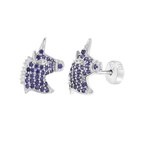925 Sterling Silver Crystal White Light Purple Unicorn Kids Girls Stud Earrings 925 Sterling Silver Crystal White Light Purple Unicorn Kids Girls Stud Earrings